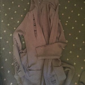 Hooded distressed cardigan